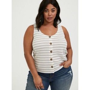 Torrid Ivory & Taupe Stripe Plus Size Woman’s Button Tank Top Size 2XL
